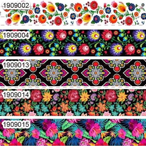 10yards - different sizes -Flowers pattern Grosgrain ribbon - Mexico ribbon printed ribbon