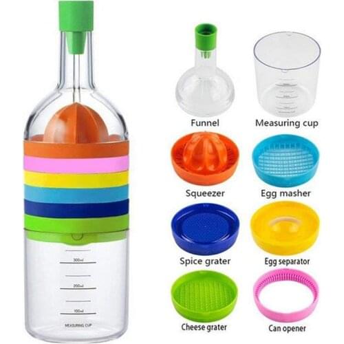 Multi Kitchen Tool Bottle Set Kitchen Gadget Funnel Fruit Squeezer Spice Grater Cheese Grater Egg Masher&Separator Measuring Cup