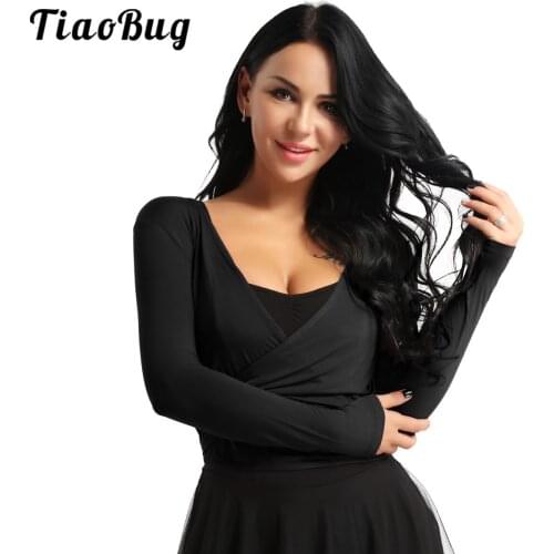 TiaoBug Fashion Women Long Sleeve Latin Dance Top Shrug Female Gymnastics Sports Cover Up Open Front Tie Wrap Cardigan Dancewear