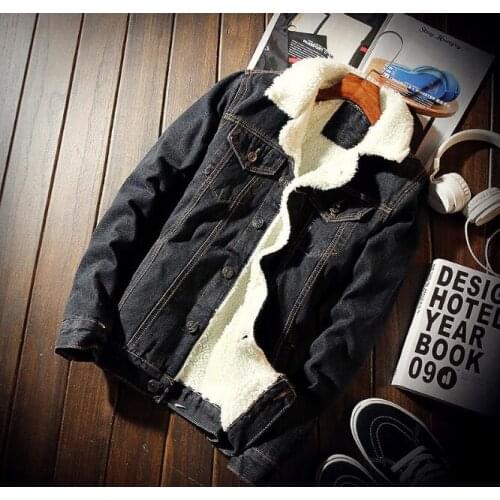 Mens Denim Bomber Jacket with Fur for Men Black High Quality Jeans Jacket Fleece Winter Jeans jacke Herren Men Blue Oversized