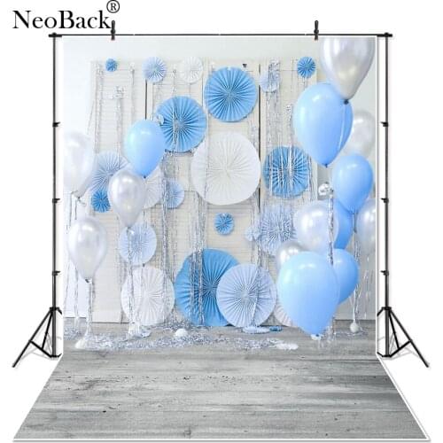 NeoBack Vinyl Light Blue Balloon Wood New Born Baby Photography Backdrop Children Kids Birthday Studio Portrait Photo Background