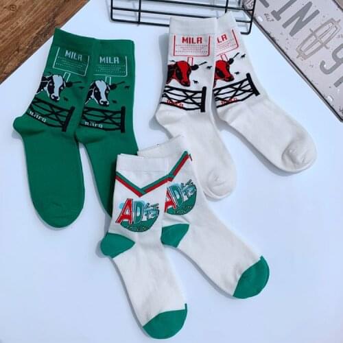 Ins Dairy Cattle Milch Cow Socks Harajuku Fashion Peach Strawberry Plush Hairy Furry Fluffy Monster Ranch Pasture Grazing Land