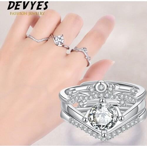 New Korean Crown Micro-inlaid Zircon Three-in-one Ring Fashion Ladies Combination Open Adjustable Jewelry