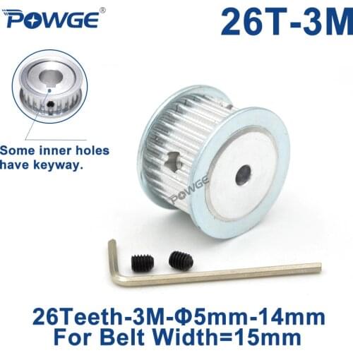 POWGE HTD 3M Timing Pulley 26 Teeth Bore 5/6/8/10/12/12.7mm for Width 15mm 3M Synchronous Belts HTD3M pulley 26T 26Teeth