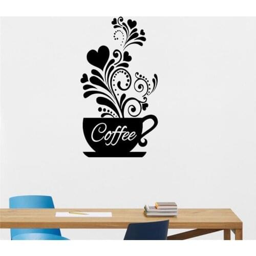 PVC Removable Wall Sticker Coffee Cup Love Pattern Wallpaper Mural Decal Restaurant Kitchen Table Background Wall Deco