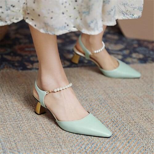 PXELENA 2021 Summer Popular Women Strange High Heels Sandals String Beads Pointed Toe Lady Dress Party Work Shoes Plus Size 43