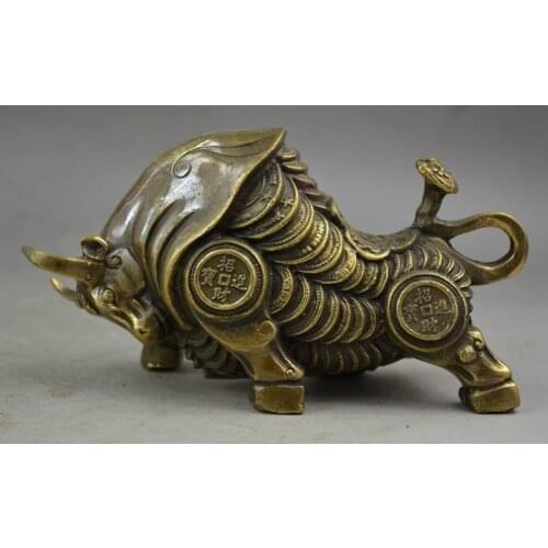 Handwork Copper Carve Whole Body C0in Rare Wealth Big Lifelike Bullfight Statue Garden Decoration 100% real Brass