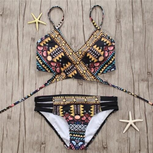 Sexy Bandage Aztec Biquini String Strappy Swim Wear Bathing Suit Swimsuit Beachwear Swimwear Women Brazilian Bikini