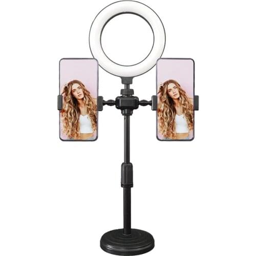 LED Double Phone Clip LED FillLight USB Powered 360 Free Rotation Ring Light Selfie 3-segment Dimmable Photography Camera Video