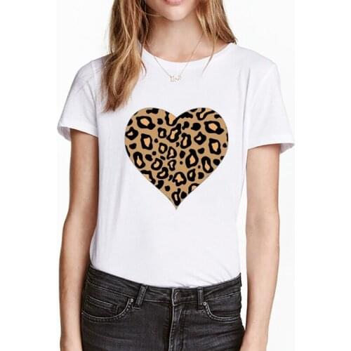 Female Tee New Summer Leopard Heart Funny Printed Women Harajuku White T-Shirts Short Sleeve Casual Tops Plus Size