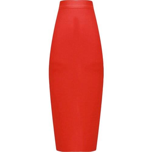 BEAUKEY 2018 Red Long Split Pencil Bandage Skirt Mid Calf Long Bodycon Women Stretchable Split Skirt Wholesale XL