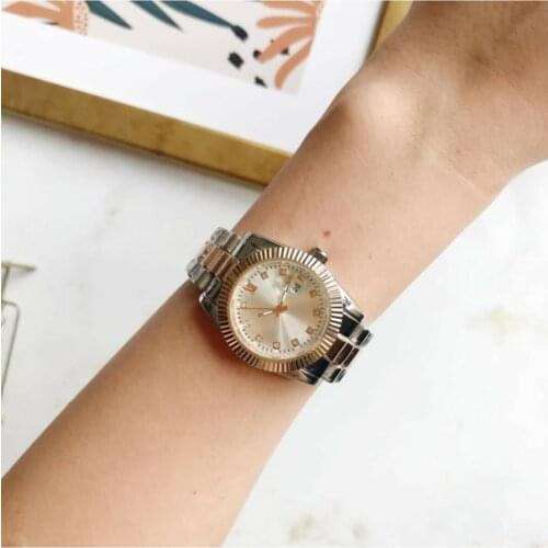 OQQO Chassis Detailed Metal Silver Rose Gold Women Wristwatch