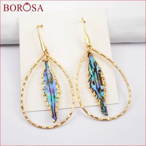 BOROSA 5pairs Leaf Shape Natural Abalone Shell with Gold Trim Teardrop Circle Earrings Fashion Charm Earrings for Women G1607