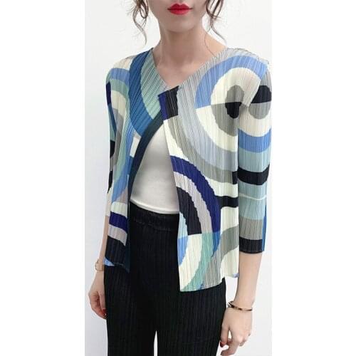 Pleated Printing Short Coat 2020 Summer New Fashion Womens Color Cardigan Tops