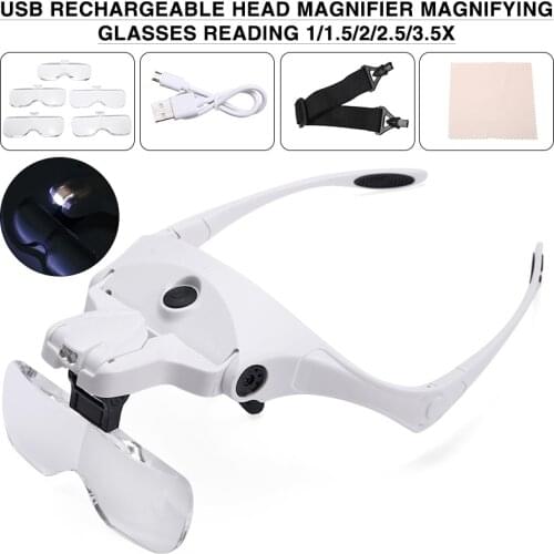 1/1.5/2/2.5/3.5X Head Magnifying Glasses LED Light Lamp USB Rechargeable Head Magnifier Magnifying Glasses Reading Repair Tool