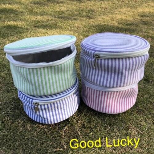 100pcs/lot Latest design round barrel shaped makeup organizer bag seersucker cosmetic bag monogrammed women purse