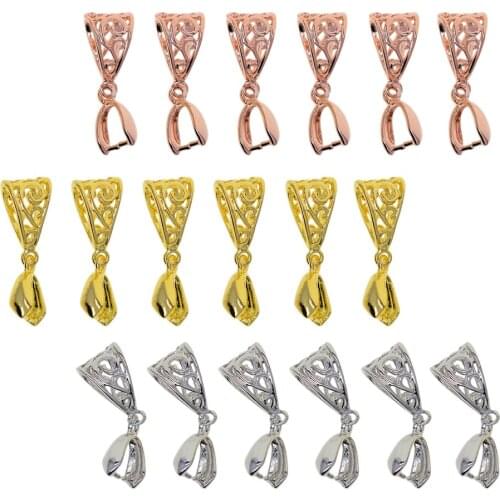 18 Pieces Gold, Rose Gold & Platinum Tone Pinch Bails Clasp Connectors DIY Accessories, Necklace Making Findings