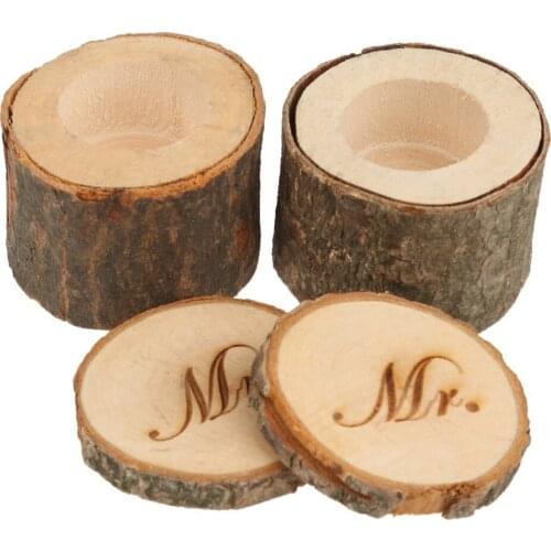2pcs Printed MR MRS Rustic Wedding Wooden Ring Box Holder Ring Jewelry Bearer Engraved Engagement Wedding Anniversary Gift