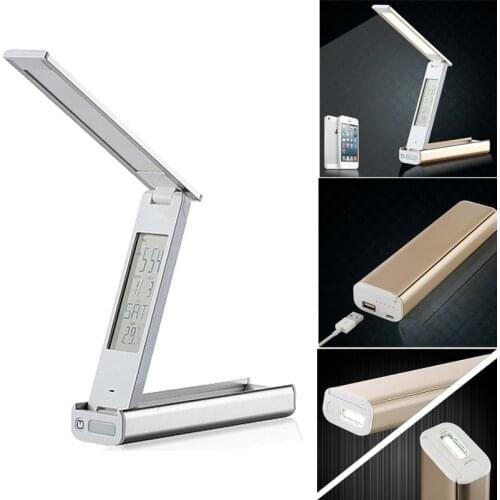 2018 Folding Aviation-Grade Aluminum USB Book Light Digital Clock Power Bank LED Portable Flexible Reading Portable Battery Lamp