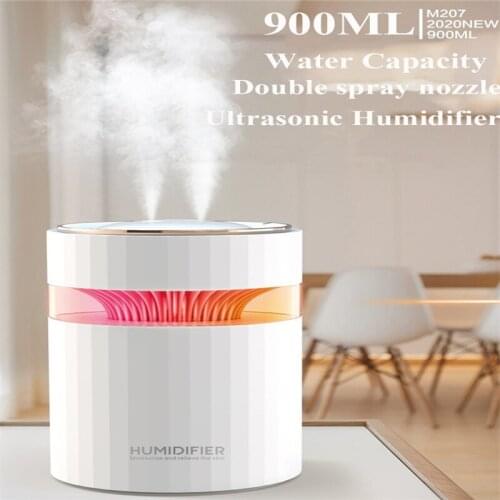 900ML Double Nozzle USB Air Humidifier Cool Mist Maker Air Humidifier Purifier with Romantic Light LED Night Lamp 2021 New