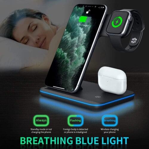 3 In 1 Wireless Charger Stand For IPhone 12 11 Pro Max Samsung 15W Fast Charging Dock Station For Apple Watch 6 5 4 3 2 AirPods