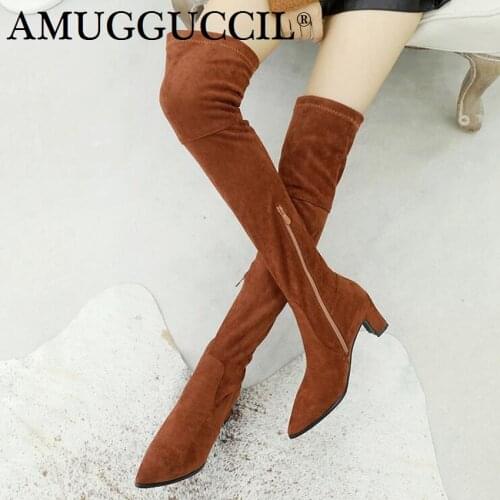 Plus Big Size 32-48 Black Gray Yellow Zip Sexy Over The Knee Thigh High Heel Autumn Winter Warm Ladies Women Boot X1741