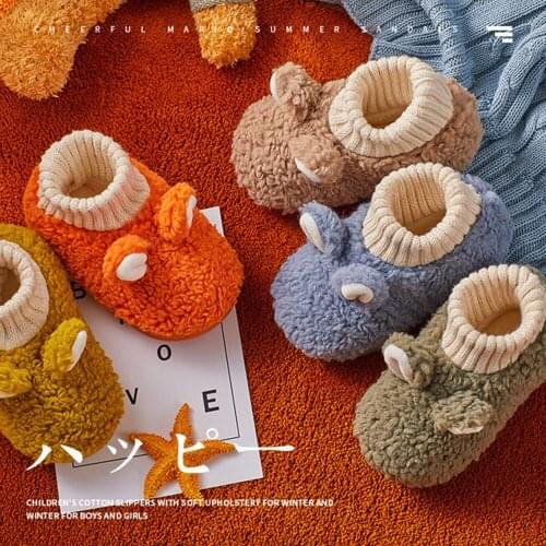 Infant Baby Boys Girls Warm Winter Slippers Cartoon Non Slip Bottom Fur Lined Booties Newborn Crib House Indoor Household Shoes