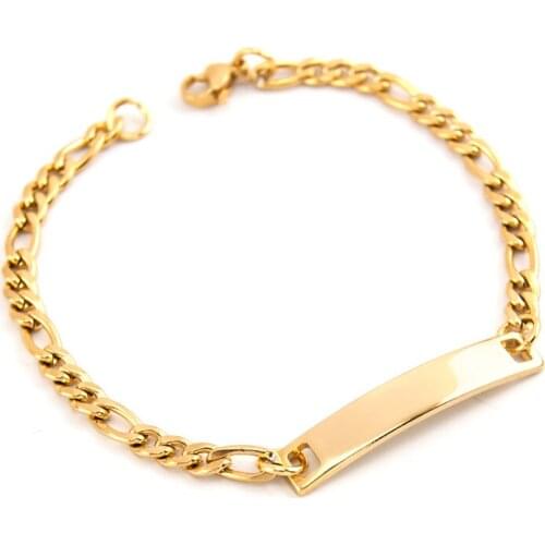 Diy bracelet Women men Blank ID Bar Figaro chain Mens silver gold color bracelets Stainless Steel mirror polished High Quality
