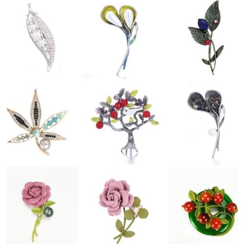 Brooches For Women Bouquet Rhinestone Brooches Pins Scarf Clip Flower Leaves Brooch Pin Clothing Accessories Plant Jewelry