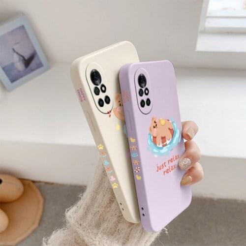 Cute Swimming Bear Phone Case For Huawei Nova8 8Pro 8SE Nova 7 7Pro 7SE 6 6se 5 5Pro 5Z 5I 5Ipro 5T 4 4E Liquid Silicone Cover