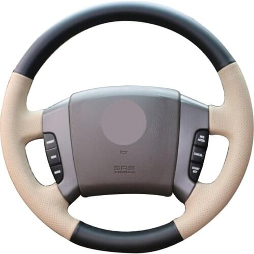 Black Leather Beige Leather Car Steering Wheel Cover for Old Kia Sorento 2004-2008