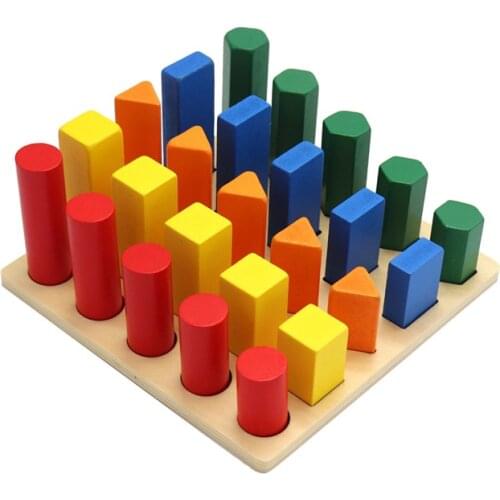 Wooden Montessori childrens early learning color shape pairing sensory toys cylindrical geometric blocks educational toys baby