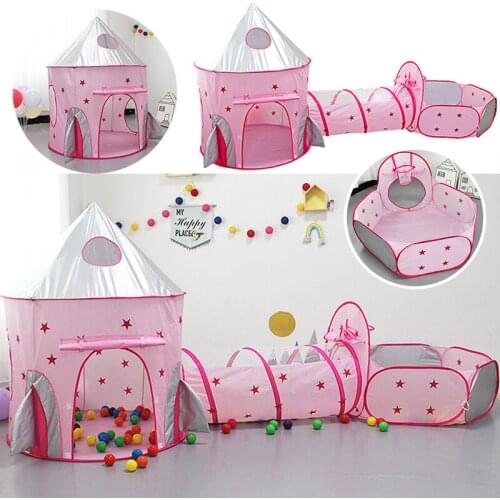 Childrens 3 In 1 Tent Spaceship Space Tent Game House Rocket Ship Play Tent Indoor Crawling Tunnel Kids Play House For Gilrs