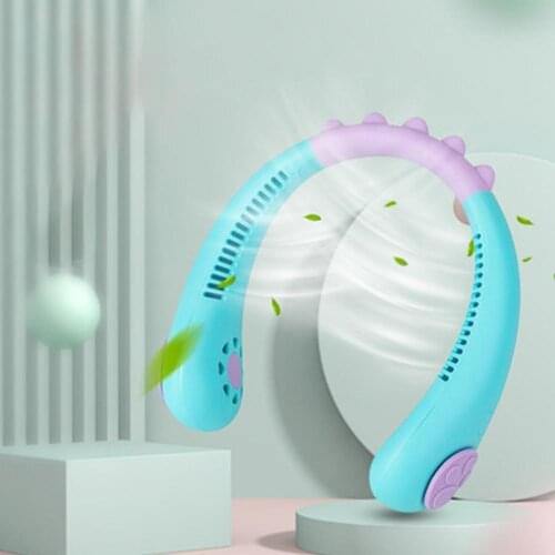 Neck Fan Kids Bladeless Fan Rechargeable Portable Sports Lazy Fan Air Cooler Cooling Mini Wearable Neckband Fans Children