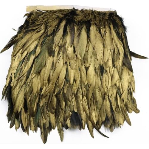 Elegant Gold Rooster Feather Trim Length 15-20cm Decor Feathers for DIY Wedding Dress/Skirt Sewing Accessories Ribbon Wholesale