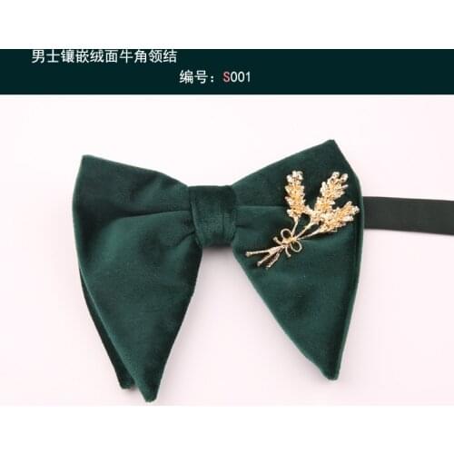 Flannel Mens Big Bowknot Dress Horn Bow Tie Solid Color Male Wedding Groomsman Pointed Black Suit Inlay