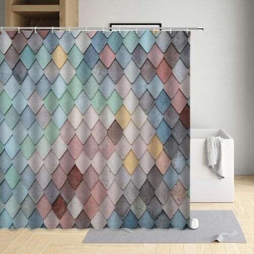 Geometric Shower Curtain Triangles Argyle Polygon Modern Eco-Friendly Waterproof Cloth Bathtub Decor Bath Screen With Hooks