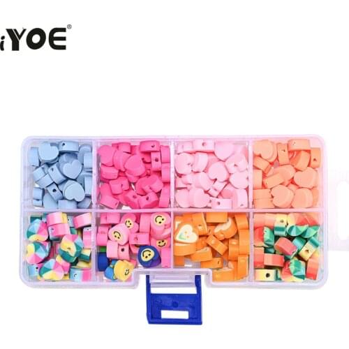 IYOE 8Grid Mix Heart Polymer Clay Beads Rainbow Loose Spacer Beads Kit For Jewelry Making Bracelet Earring Necklace Supplies