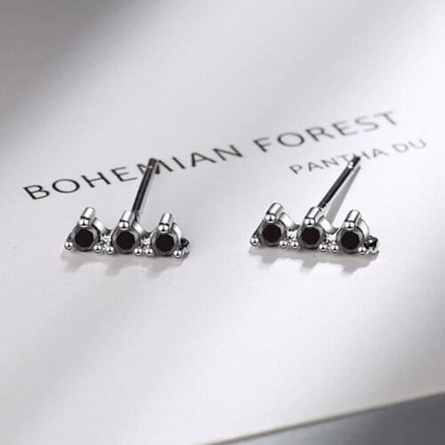 KOFSAC Mini 925 Sterling Silver Women Stud Earring Girl Gifts Trendy Zircon Black Earrings Lady Different Occasion Accessories
