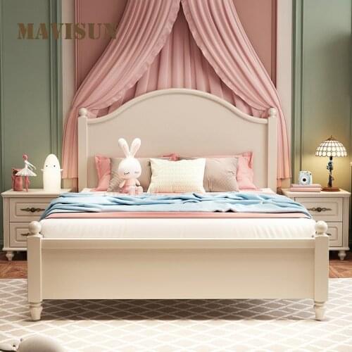 Girl Princess Bed 1.5 Meters Modern Minimalist Household Children’s Bedroom White Solid Wood Single Bed Furniture For Home