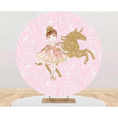 Round circle background Ballet girl Backdrop photography pink gold unicorn baby shower birthday Party table Covers decor YY-535