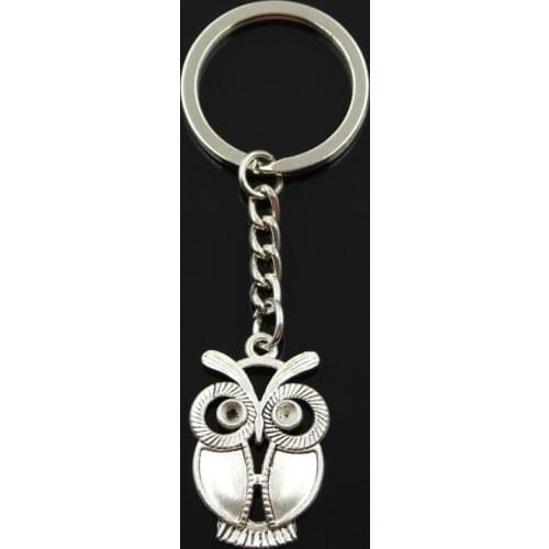 Fashion 30mm Key Ring Metal Key Chain Keychain Jewelry Antique Silver Color Plated Big Eyes Owl 34x21mm Pendant