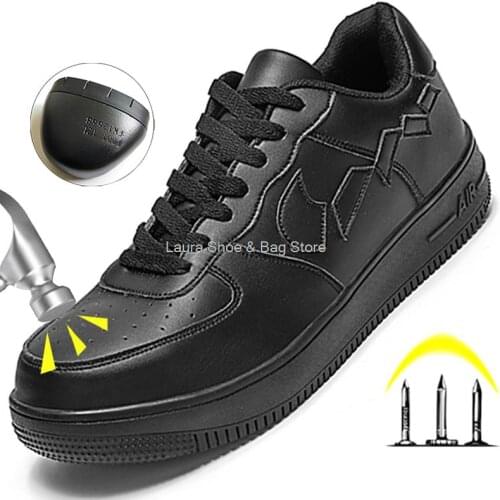 Fashion work sneakers men safety shoes steel toe puncture prrof work safety boots white shoes kevlar security boots male black