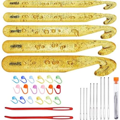 LMDZ Huge Crochet Hook Set 9 Pcs Large Eye Blunt Needles12mm-25mm Large Size Yarn Crochet Hooks Needles with 20 Stitch Markers