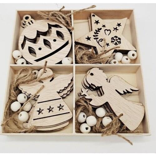 Unfinished Christmas Wood Snowflake Ornaments - 4 Style of Snowflake Ornaments Bulk with Twine, Christmas Tree Decorations