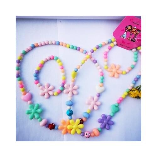 New Fashion Acrylic Bead Flower Children Necklace Color Bead Children Bracelet Necklace Set