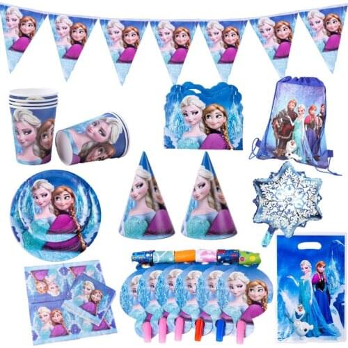 Disney Frozen Theme Party Disposable Tableware Snow Princess Set Napkin Tablecloth Straws Party Decorations Kids Favor Supplies