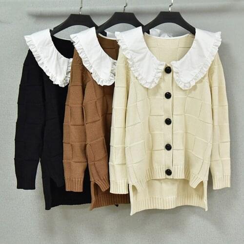 Autumn Japanese Style Womens pater pan Collar Sweater knitted ocat Hot Fashion loose cardigans Top C026