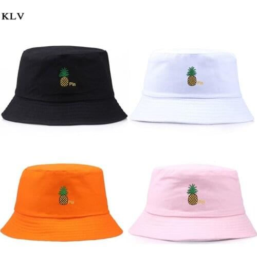 Women Men Spring Reversible Bucket Hat Cute Pineapple Embroidered Hip Hop Wide Brim Sun Protection Packable Fisherman Cap