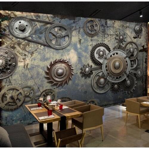 Custom Photo Mural 3D Stereoscopic Retro Nostalgic Creative Mechanical Gear KTV Bar Cafe Restaurant Background Art Wall Painting